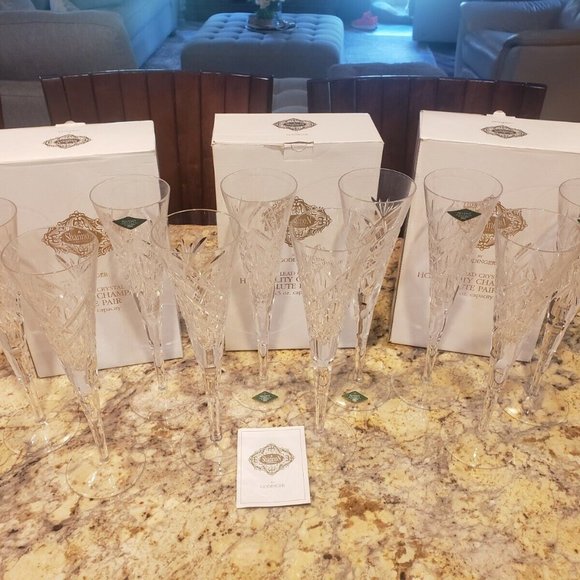 Shannon Crystal by GODINGER 24% Lead Crystal Spiral Champagne Flute. SET OF 10 - Picture 1 of 10